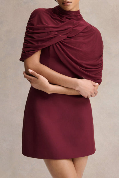 Veda | Vestido corto burdeos con escote cuadrado