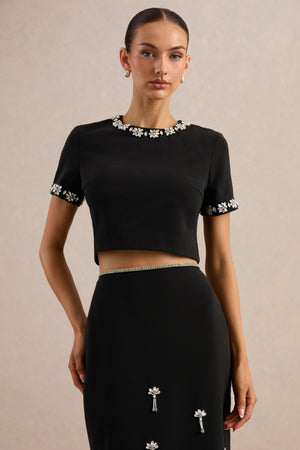 Salma | Top negro con detalles ornamentados