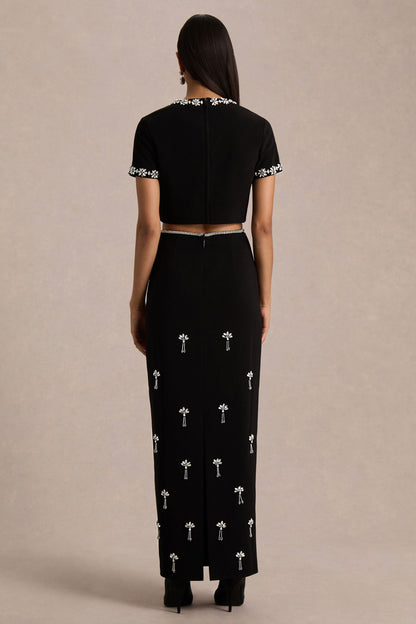 Aven | Falda Larga negra con detalles ornamentados