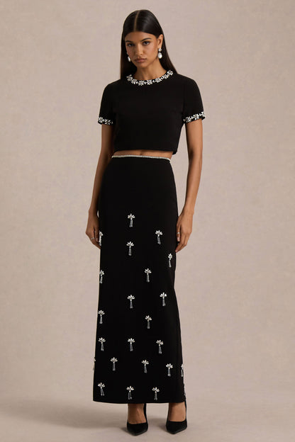 Aven | Falda Larga negra con detalles ornamentados