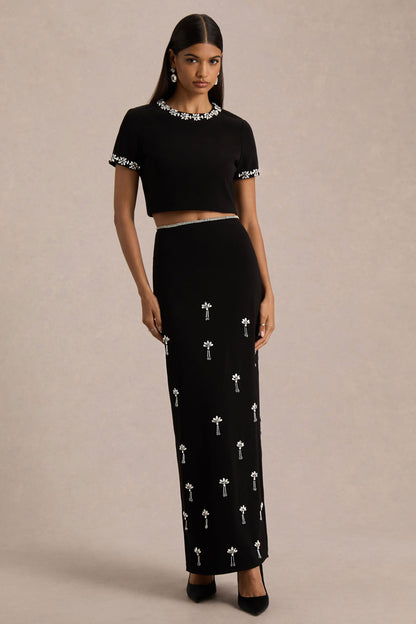 Aven | Falda Larga negra con detalles ornamentados