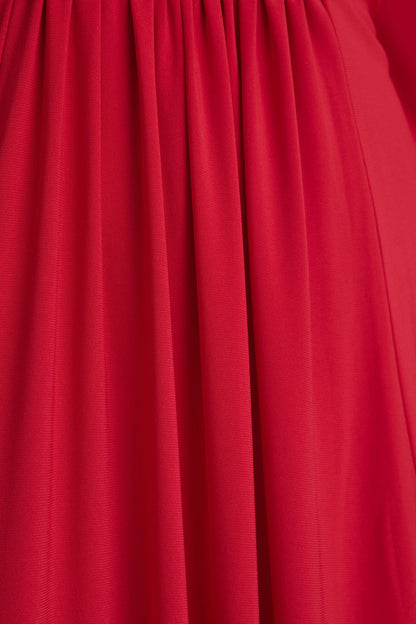 Romilly | Vestido Largo Rojo con Escote Profundo y Detalle Fruncido