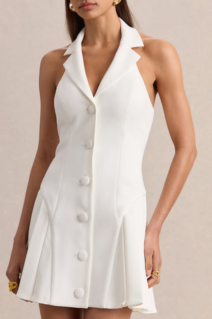 Valetta | Vestido Corto Entallado Blanco Con Escote En V
