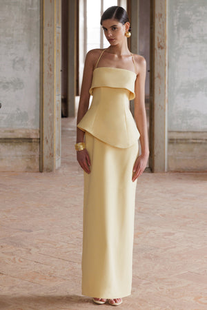 Fran | Vestido Largo Limón Con Escote Cuadrado Y Corsé