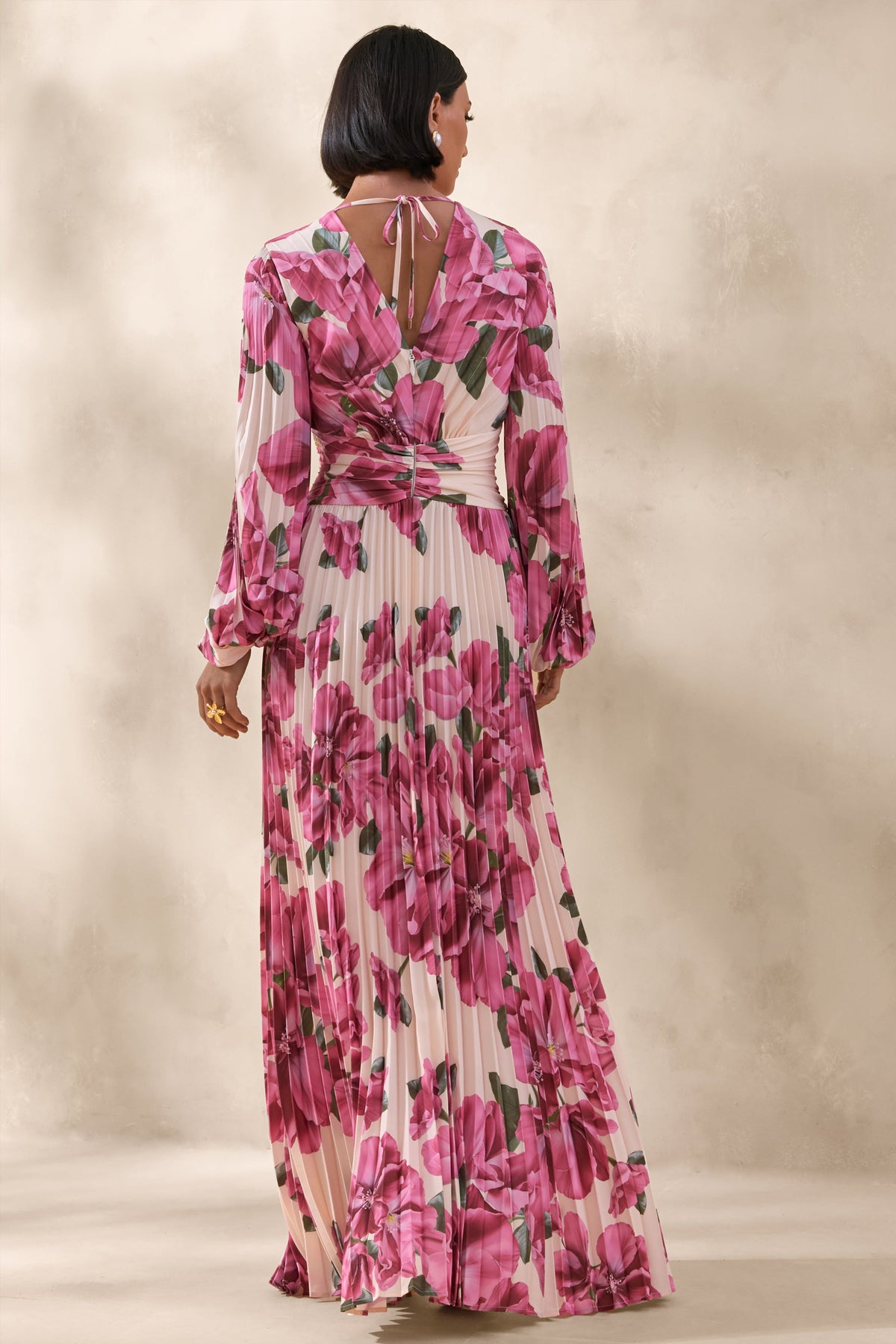 Rionna | Vestido Largo Rosa Con Estampado Hibiscus Y Abertura Frontal