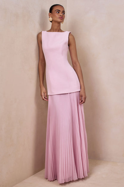Hadley | Vestido Largo rosa claro con escote barco y cintura caída