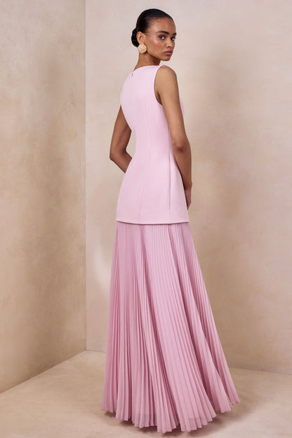 Hadley | Vestido Largo rosa claro con escote barco y cintura caída