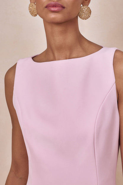 Hadley | Vestido Largo rosa claro con escote barco y cintura caída