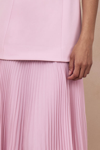 Hadley | Vestido Largo rosa claro con escote barco y cintura caída