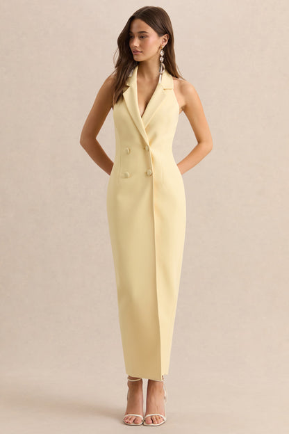 Hana | Vestido Largo Sastre Color Limón Con Escote Pronunciado