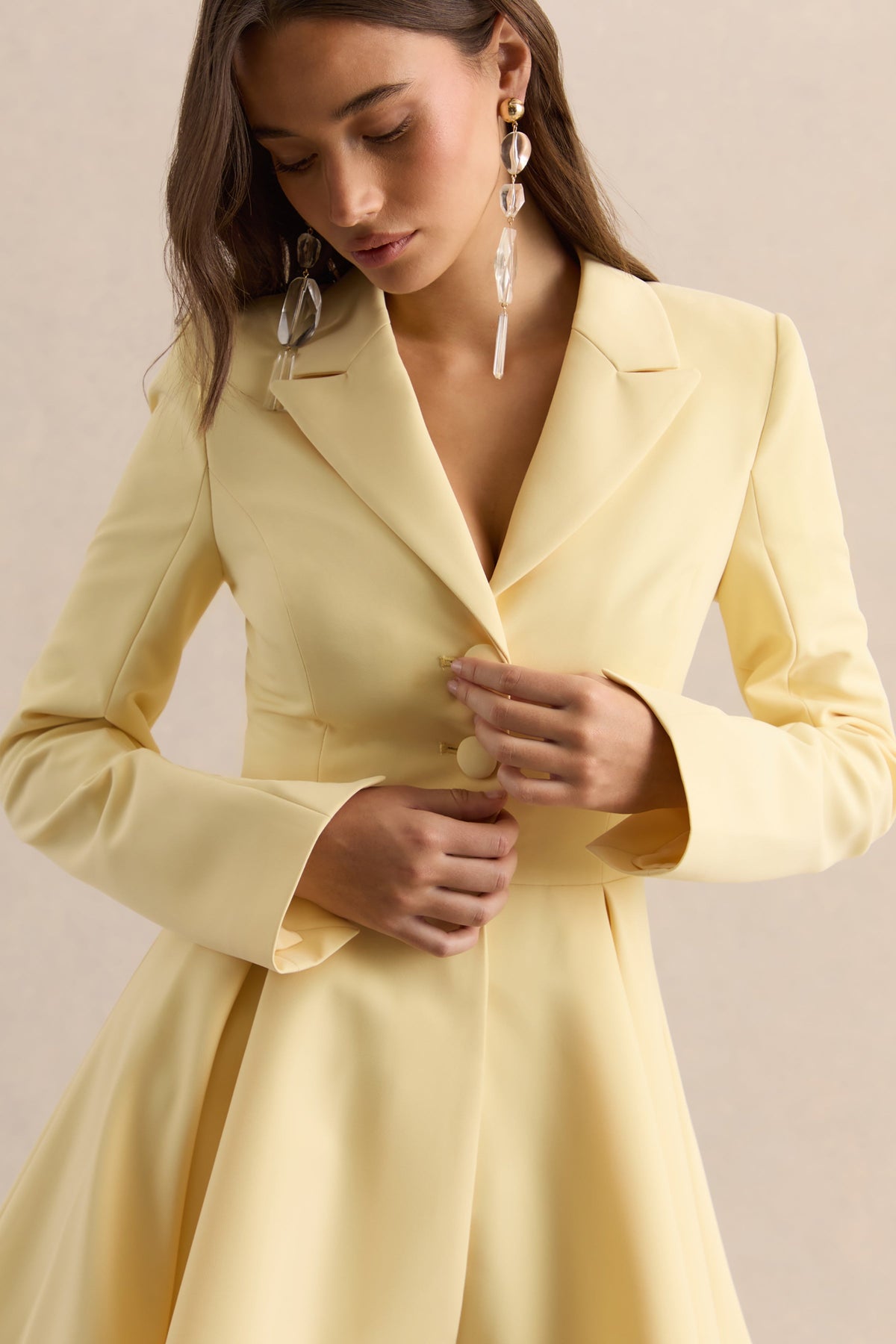 Etherea | Limón Escote Pronunciado Evasé Vestido Corto
