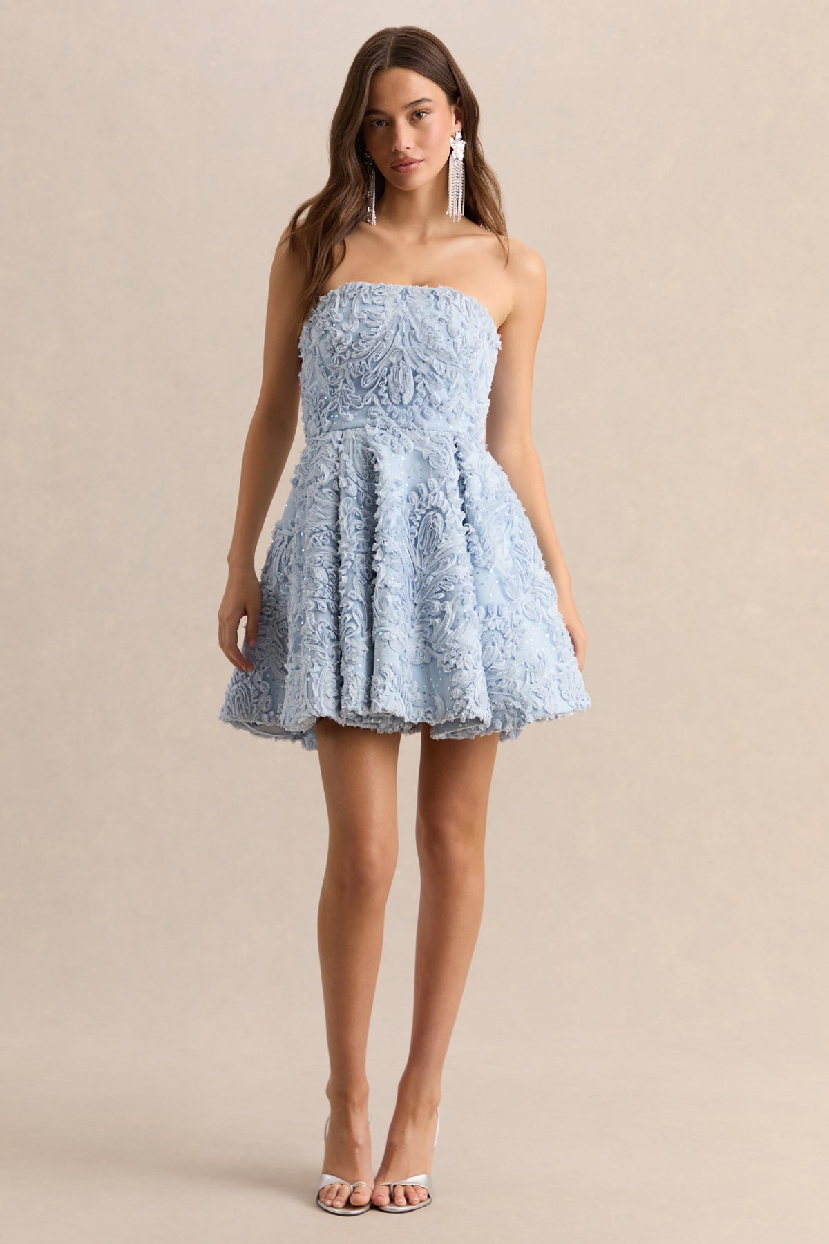 Zosia | Vestido corto azul de malla con escote Bandeau