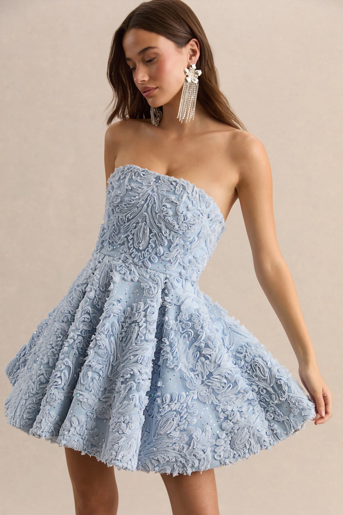 Zosia | Vestido corto azul de malla con escote Bandeau