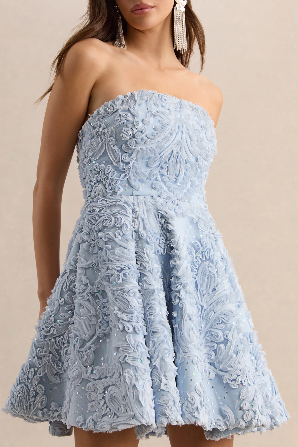 Zosia | Vestido corto azul de malla con escote Bandeau
