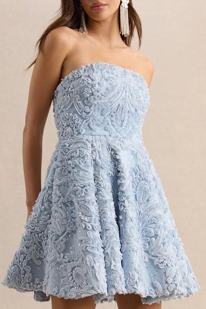 Zosia | Vestido corto azul de malla con escote Bandeau