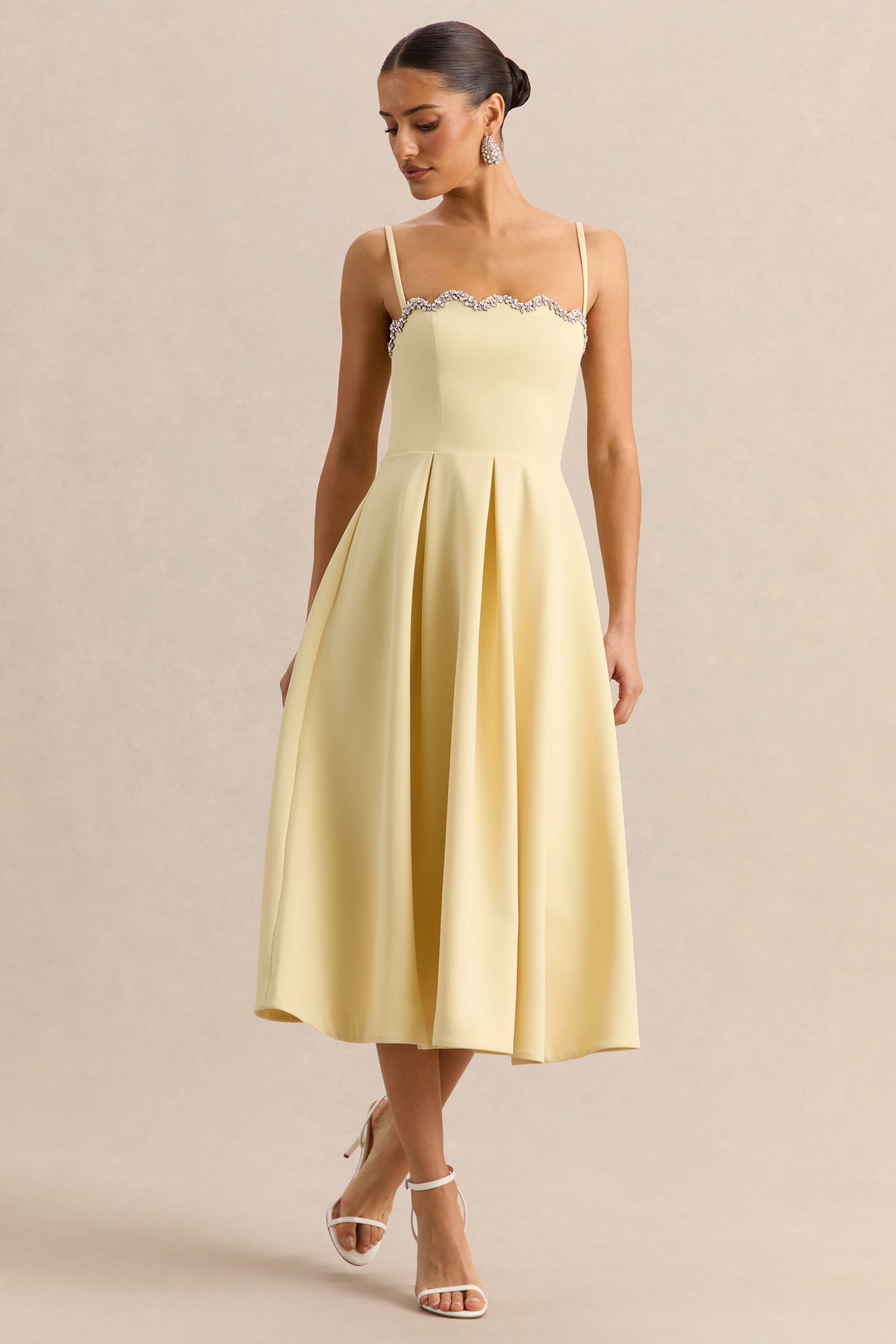 Evoria | Vestido Midi Limón de Escote Cuadrado Festoneado