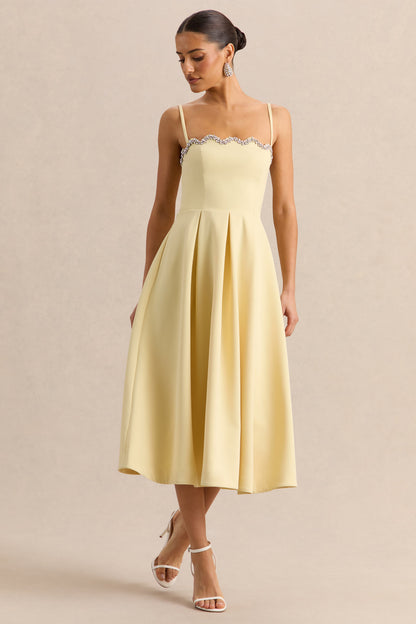 Evoria | Vestido Midi Limón de Escote Cuadrado Festoneado