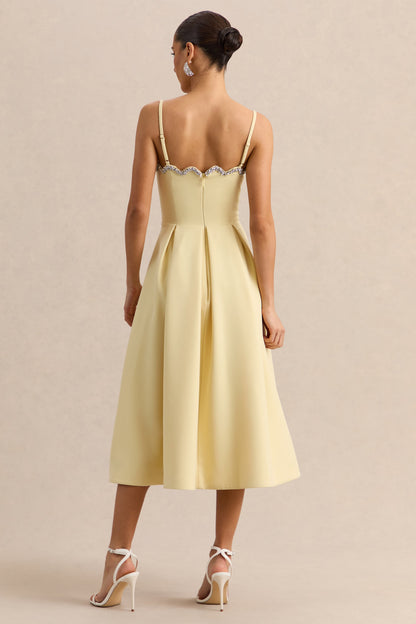 Evoria | Vestido Midi Limón de Escote Cuadrado Festoneado