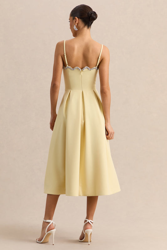 Evoria | Vestido Midi Limón de Escote Cuadrado Festoneado