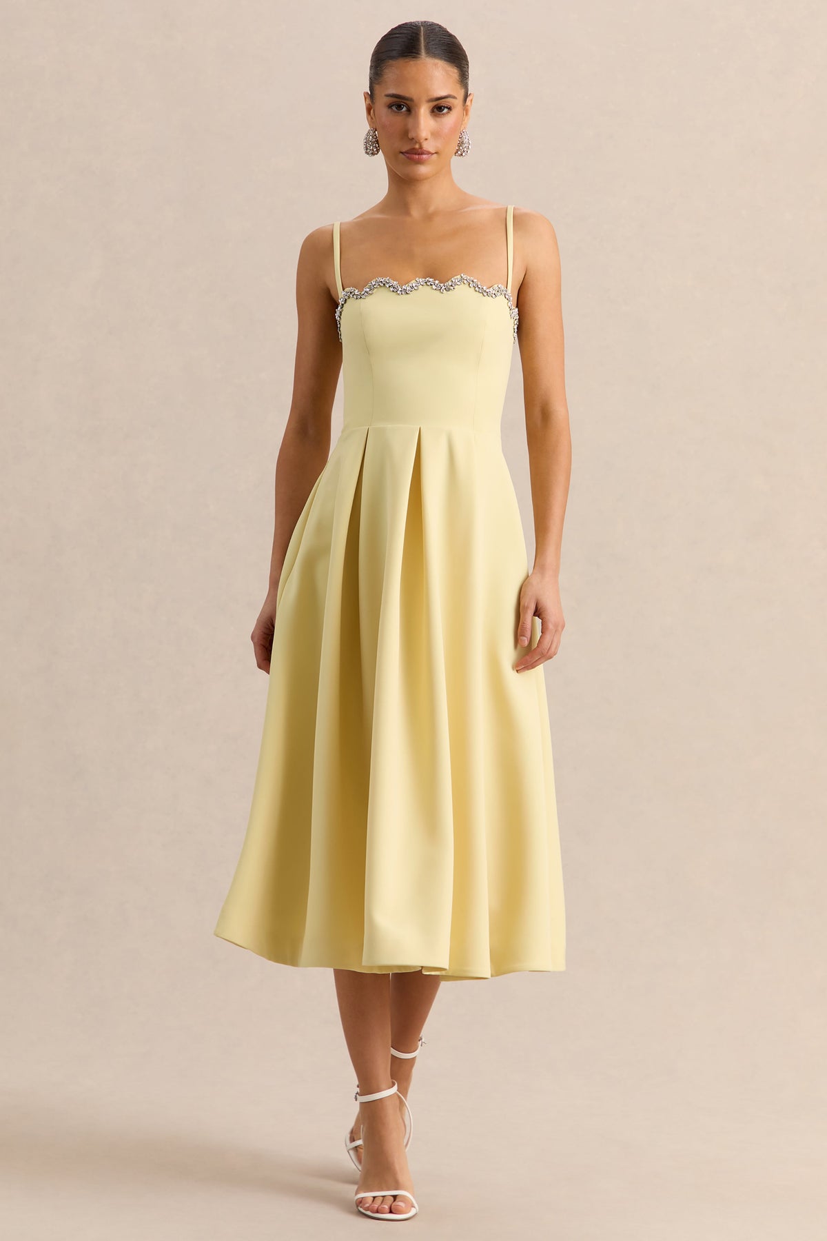 Evoria | Vestido Midi Limón de Escote Cuadrado Festoneado