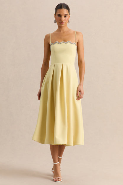 Evoria | Vestido Midi Limón de Escote Cuadrado Festoneado