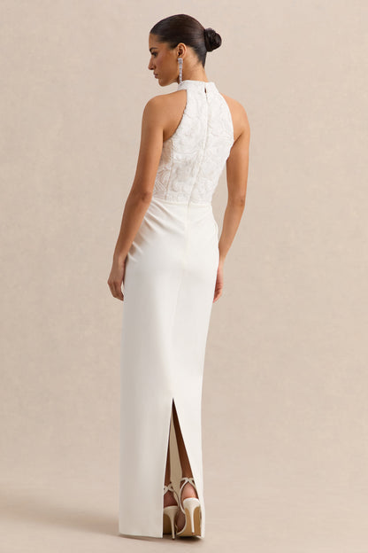 Charlotte | Vestido Largo Blanco Con Escote Halter Y Detalle Fruncido