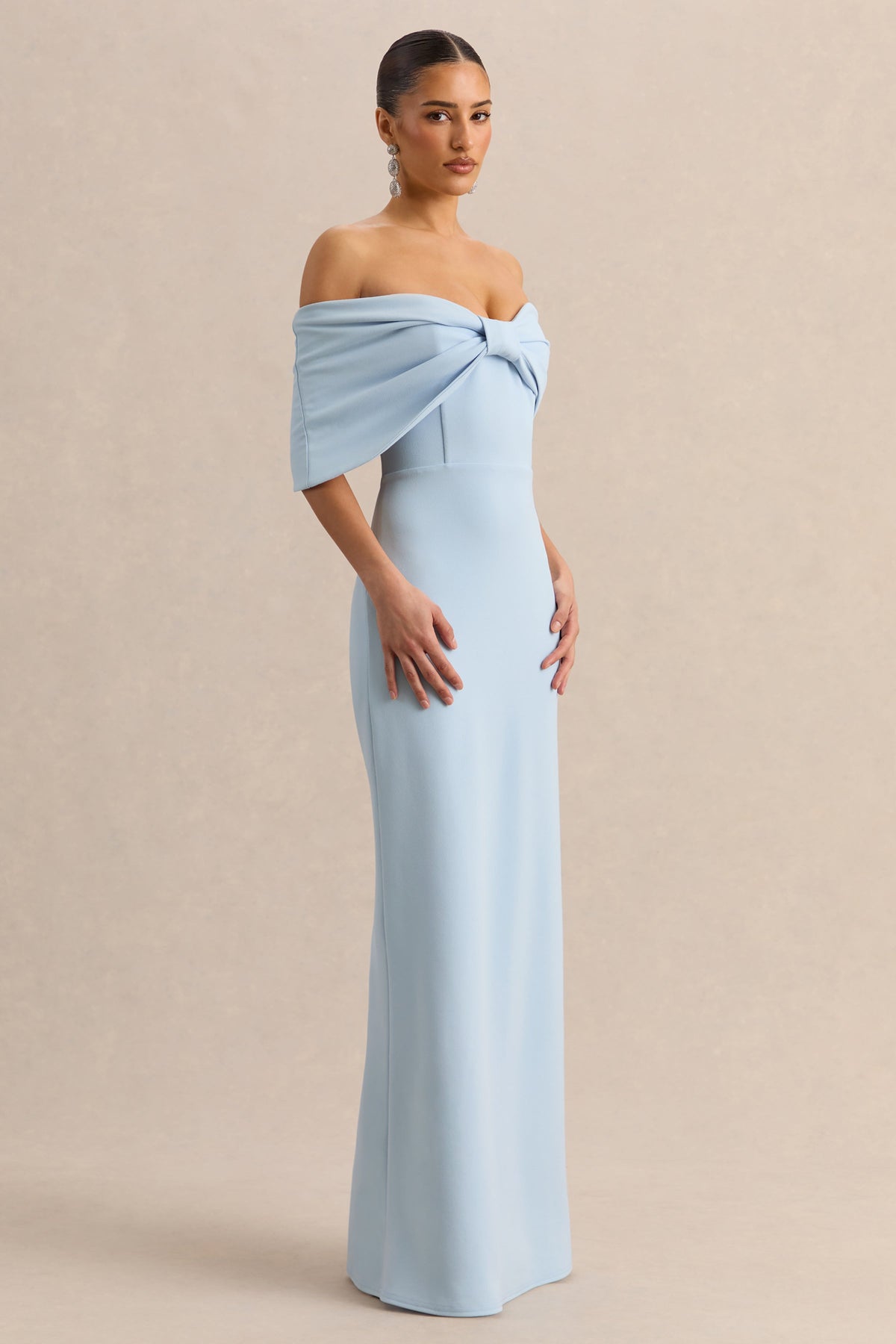 Agatha | Vestido Largo Azul celeste Bow de Escote Bardot