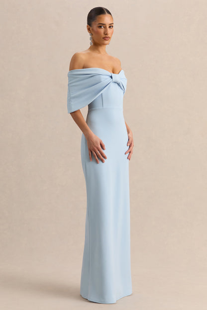 Agatha | Vestido Largo Azul celeste Bow de Escote Bardot