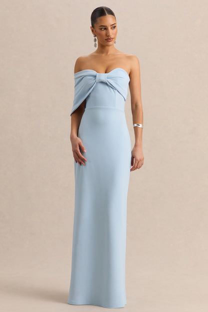 Agatha | Vestido Largo Azul celeste Bow de Escote Bardot