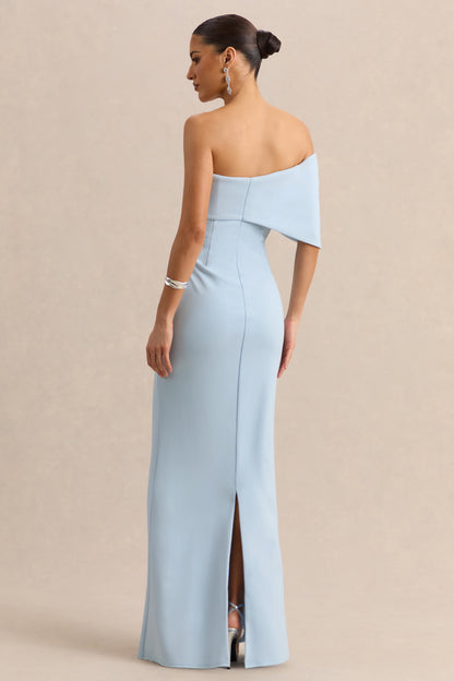 Agatha | Vestido Largo Azul celeste Bow de Escote Bardot