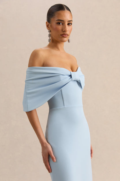 Agatha | Vestido Largo Azul celeste Bow de Escote Bardot
