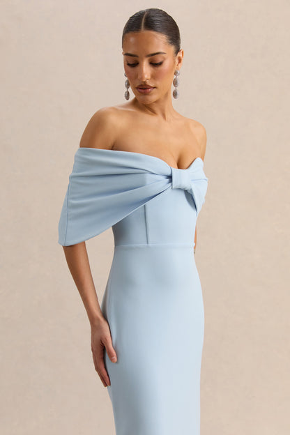 Agatha | Vestido Largo Azul celeste Bow de Escote Bardot