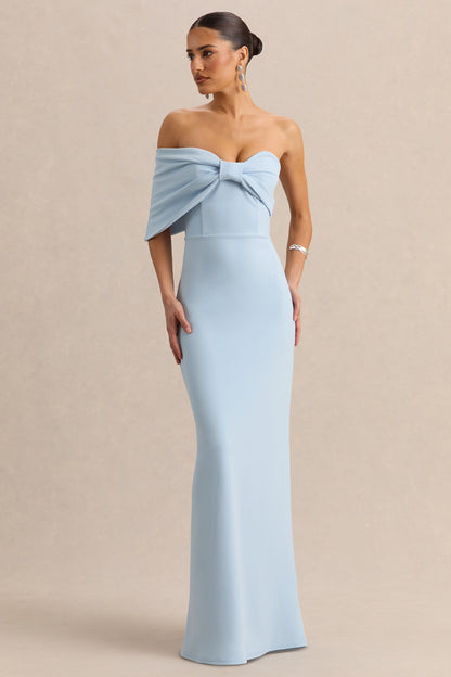 Agatha | Vestido Largo Azul celeste Bow de Escote Bardot