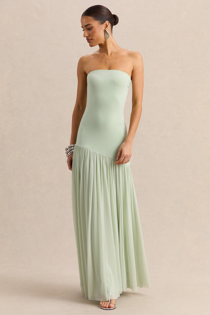 Bambi | Vestido Largo Menta Bandeau con Detalle de Pañuelo