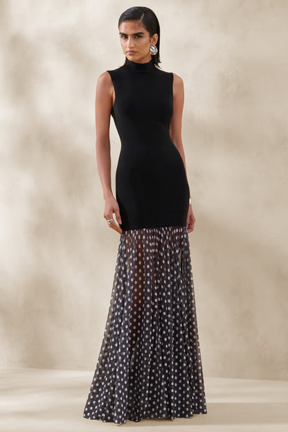 Felina | Vestido Largo Negro De Jersey Elástico Con Falda Transparente