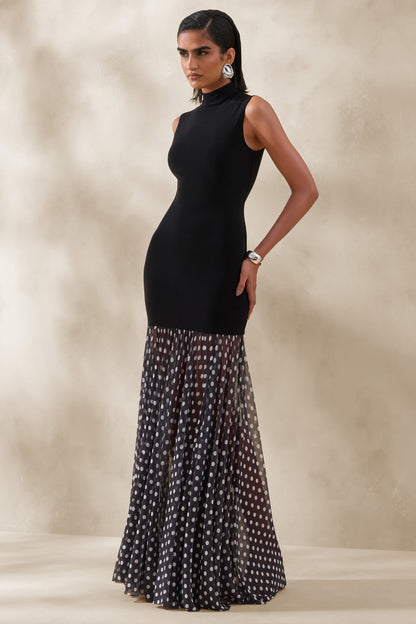 Felina | Vestido Largo Negro De Jersey Elástico Con Falda Transparente