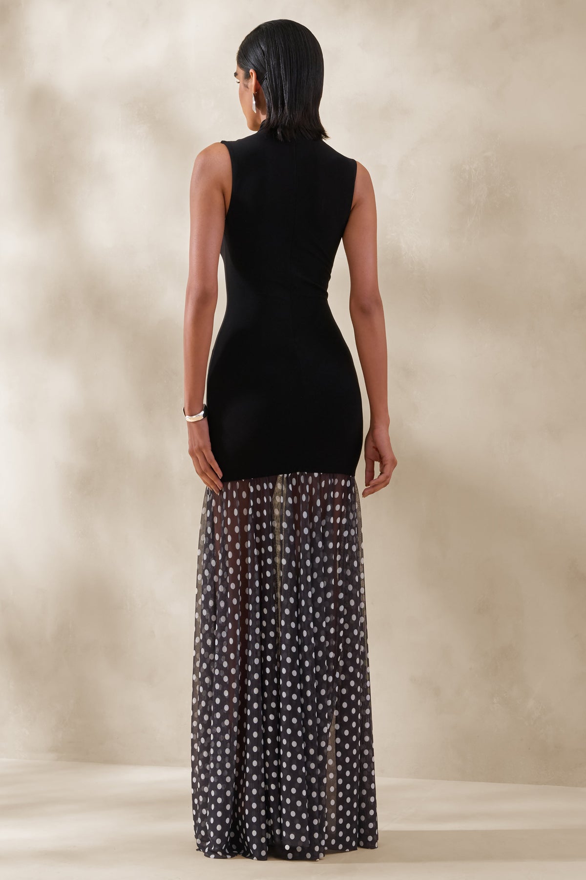 Felina | Vestido Largo Negro De Jersey Elástico Con Falda Transparente