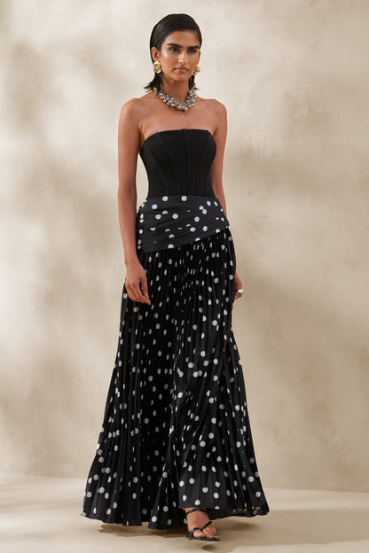 Valerisse | Vestido Largo Bandeau De Lunares Blancos Y Negros