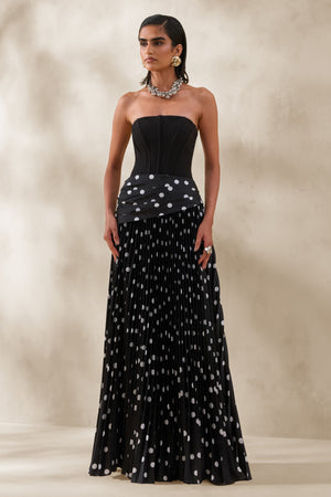 Valerisse | Vestido Largo Bandeau De Lunares Blancos Y Negros