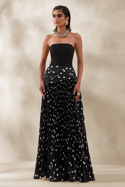 Valerisse | Vestido Largo Bandeau De Lunares Blancos Y Negros