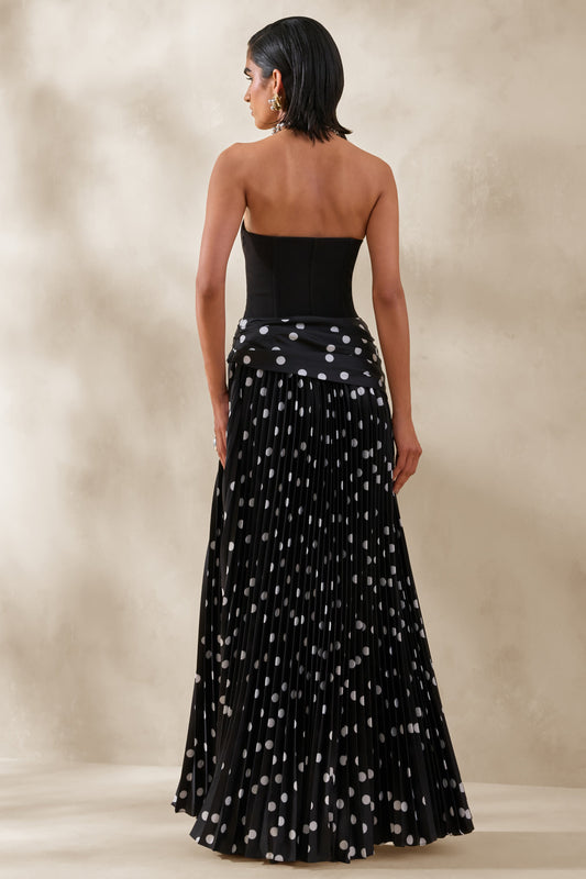 Valerisse | Vestido Largo Bandeau De Lunares Blancos Y Negros