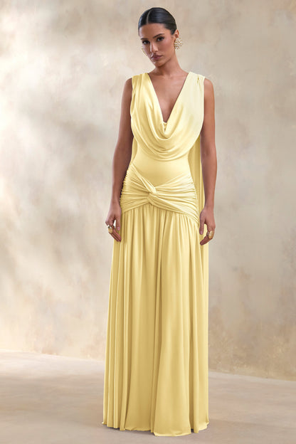 Amelisse | Vestido Largo Limón Con Escote Pronunciado Y Detalle Fruncido