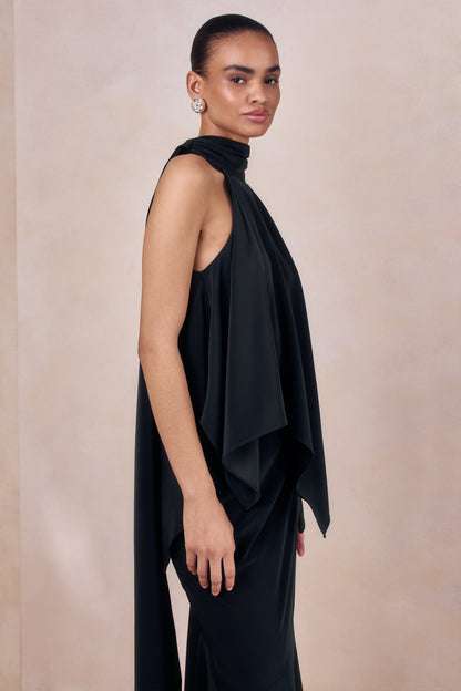 Sancelle | Negro Satén Cuello Halter Top