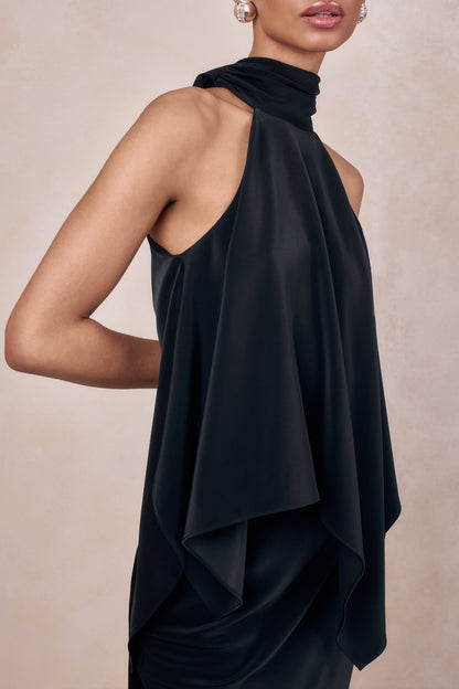Sancelle | Negro Satén Cuello Halter Top