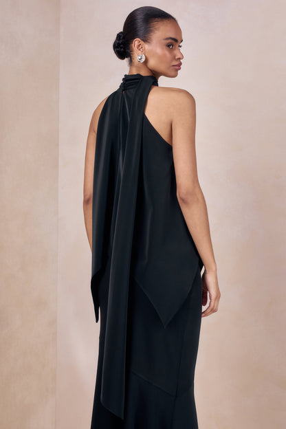 Sancelle | Negro Satén Cuello Halter Top