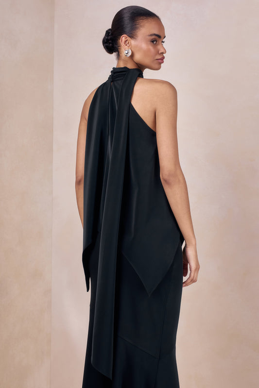 Sancelle | Negro Satén Cuello Halter Top