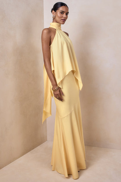 Sancelle | Top de satén color limón con escote halter