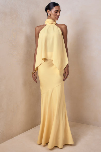 Sancelle | Top de satén color limón con escote halter