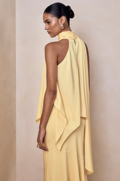 Sancelle | Top de satén color limón con escote halter