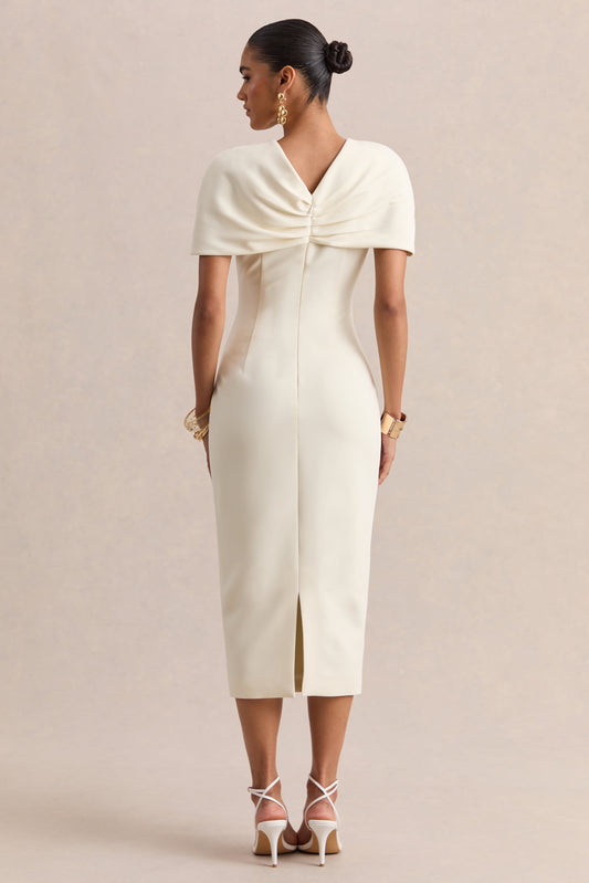 Novalie | Vestido Midi Blanco Con Escote En V Y Detalle Retorcido